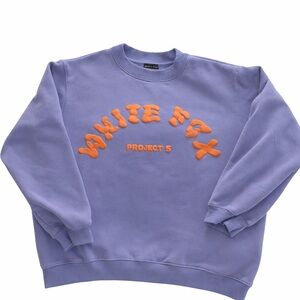 White Fox Boutique Purple Sweater with Orange Crew Neck Sweatshirt M/L